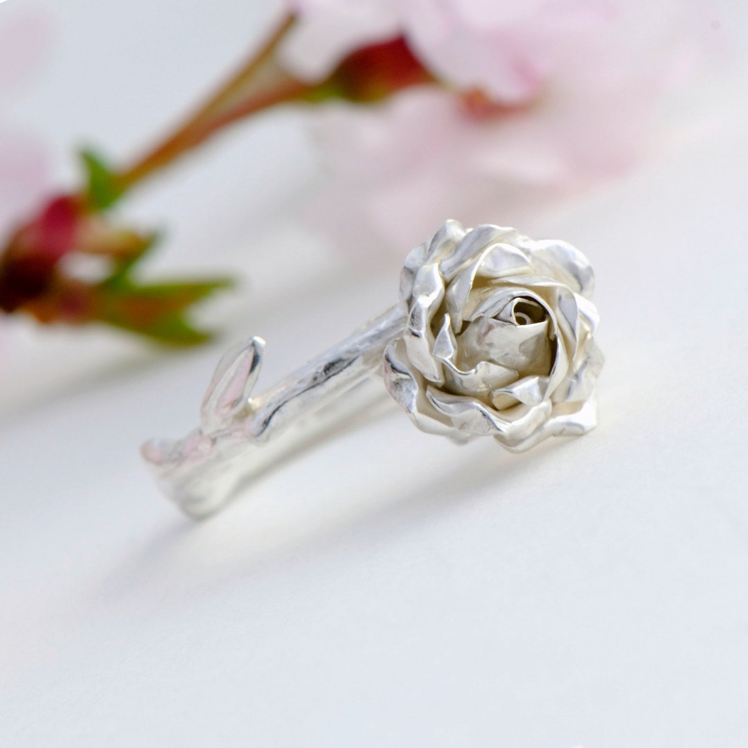 Sterling Silver Rose Ring: Handmade Floral Engagement Jewelry - Etsy