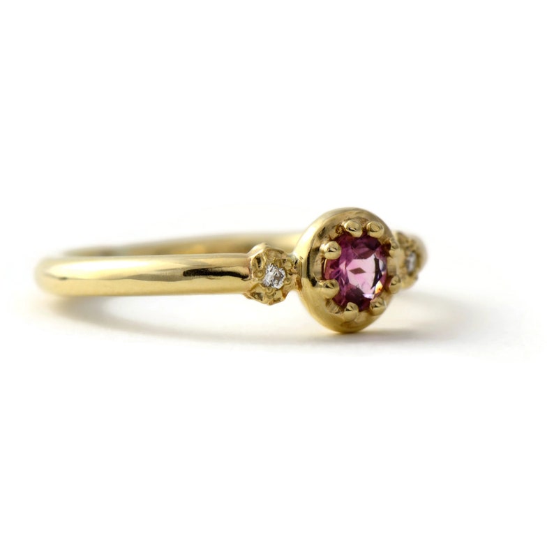 9ct Gold Cluster Engagement Ring, Pink Color Tourmaline Ring, Royal Jewelry, Solid Gold Ring, Hallmark Jewelry, Three Stone Ring, Gemstone image 4