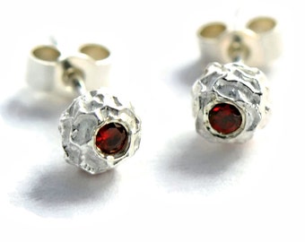 Sterling Silver Dainty Earrings, Garnet Stud Earrings, Gift For Her, Custom Gemstone Studs, Handmade Silver Jewelry, Maid Of Honor Gift,