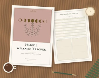 Undated Habit & Wellness Tracker, Mood, Sleep, Water Log (PDF)