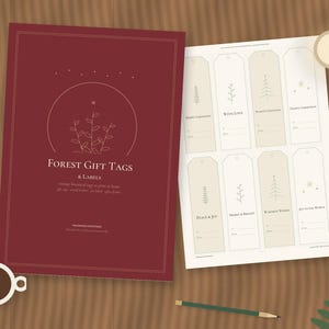 Vintage Botanical Christmas Gift Tags, Forest Jar Labels, Gifts of Time Coupons (PDF) image 1