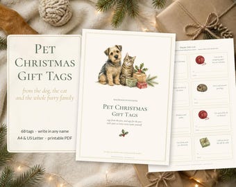 Printable Pet Christmas Gift Tags, From the Dog and Cat Tags, Custom Pet Gift