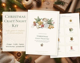 Christmas Craft Night Kit Printable, Festive Activity Pack, Party Games and Craft Templates