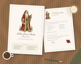 Kit de carta de Papá Noel estilo cuento vintage, imprimible para Nochebuena (descarga digital)