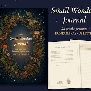 Printbaar dagboek 'Small Wonders', 60 mindfulness-oefeningen voor moeders, 'Cottagecore Slow Living' dankbaarheidsdagboek, A4 & US Letter PDF afbeelding 1