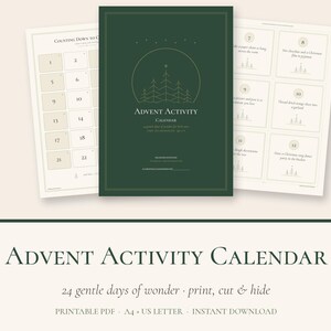 Utskrivbar adventskalender för barn, 24 fina julaktivitetskort, långsam nedräkning för familjen, sifferetiketter, A4 US Letter PDF bild 1
