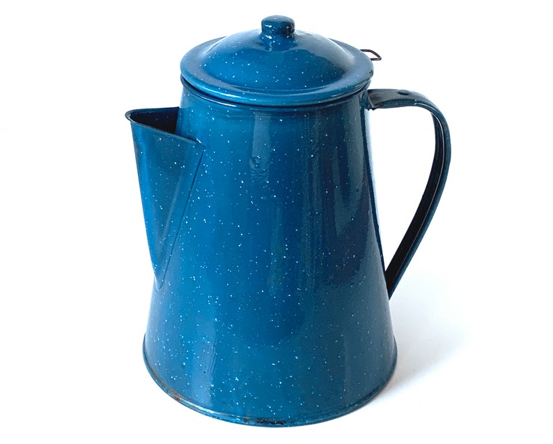 Blue Speckled Enamelware Camp Kettle ca. 1940's Cowboy Etsy