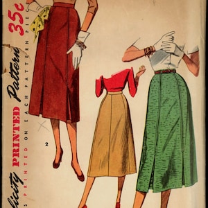 1950s Waist 26 Set Gored Skirt Front Pleats Simplicity 4414 Vintage Sewing Pattern 50s