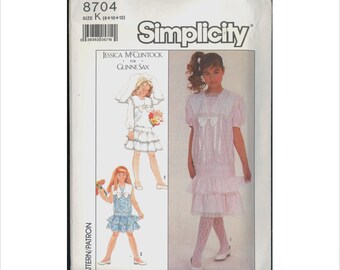 Uncut 1980s Size 8 10 12 Jessica McClintock Special Occasion Dress Simplicity 8704 Vintage Sewing Pattern 80s Gunne Sax Flower Girl
