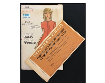 1970s Size 14 Bust 36 Very Easy One Piece Dress Vogue 8012 Vintage Sewing Pattern Flared Front Slit Back Zipper Issue Post Card