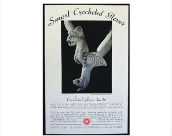 1930s American Thread Crocheted Glove No, 56 Vintage Instructions Gauntlet Deco Great Depression Not A Copy