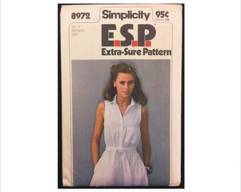 Uncut 1970s Size 8 10 12 Bust 31 1/2 - 34 Sleeveless Dress Sash Simplicity 8972 Vintage Sewing Pattern Scarlett Johansson Elastic Waist
