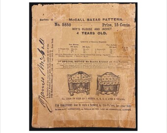 1900s Size 4 Years Chest Unknown Boy’s Blouse & Jacket McCall Bazar 5850 Vintage Sewing Pattern Scallop Edge Ruffles Cuffs Not Copy