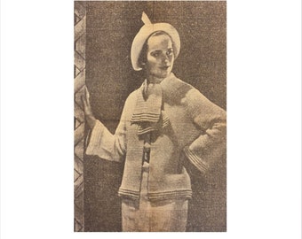 1930s Size 16-18, 38-40 Bust 34 36 38 40 Crocheted Jacket Laura Wheeler N 963 Vintage Crochet Pattern Collar Scarf Saddle Shoulder Not Copy