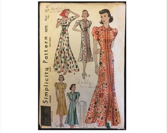 1930s Bust 32 Zipper or Button Princess Beach or House Coat, Coat Dress Simplicity 2675 Vintage Sewing Pattern Frock