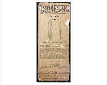 Uncut 1870s Chest Size 38 Gents Under-Shirt Domestic 986 Vintage Sewing Pattern Mens Undershirt Button Front Antique Medium