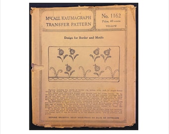 1920s One Size Kaumagraph Transfer Design for Border Motifs McCall 1162 Vintage Sewing Pattern Hot Iron On Embroidery Floral