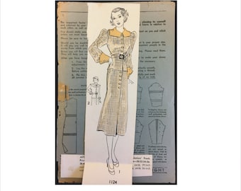 Uncut 1930s Size Unknown 2 Piece Frock Peplum Advance 1124 Vintage Sewing Pattern Skirt Blouse Dress may be Size 18 Bust 36