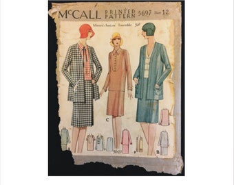Part Cut 1920s Size 12 Bust 30 Juniors Ensemble Blouse Skirt Jacket McCall 5697 Vintage Sewing Pattern Not A Copy Issue Teen