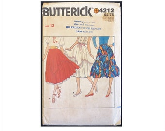 Uncut 1980s Size 12 Waist 26 1/2 Shaped Hemline Ruffle Flared Skirt Butterick 4212 Vintage Sewing Pattern 2 Lengths