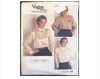 Part Cut 1980s Size 10 Bust 32 1/2 Calvin Klein Loose Fitting Pullover Blouse Vogue 1230 Vintage Sewing Pattern American Designer
