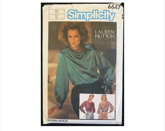 Uncut 1980s Size 10 Bust 32 1/2 Lauren Hutton Draped Blouse Simplicity 6647 Vintage Sewing Pattern