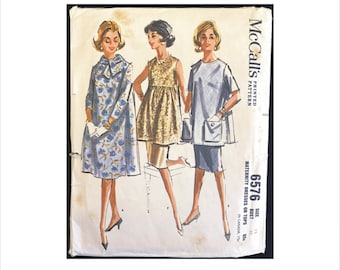 Uncut 1960s Size 12 Bust 32 Maternity Dress Top Tunic McCalls 6576 Vintage Sewing Pattern Mid Century 3 Versions Pockets