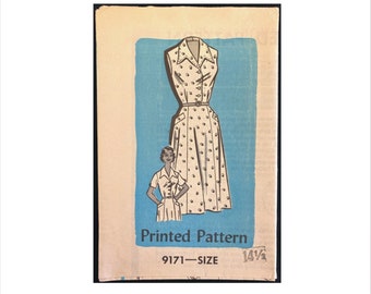 Uncut 1950s Size 14 1/2 Bust 34 Button Front Dress Marian Martin 9171 Vintage Sewing Pattern Mid Century Left Side Zipper