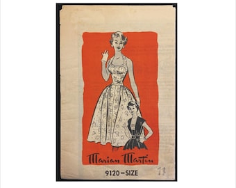 1950s Size 11 Bust 29 Junior Halter Neck Dress Jacket Marian Martin 9120 Vintage Sewing Pattern Mid Century Bombshell Low Back