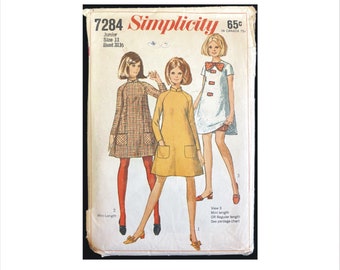 Part Cut 60s Size 11 Bust 31 1/2 Mod Mini Tent Dress Panties Simplicity 7284 Vintage Sewing Pattern Junior A Line Bloomers