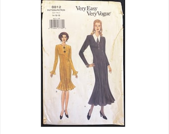 Uncut 1990s Size 14 - 18 Bust 36 – 40 Easy Fitted Princess Seam Dress Vogue 8812 Vintage Sewing Pattern 2 Lengths