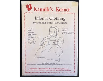 Uncut 1990s Size Newborn 6 12 18 Months Late 18th Century Infant’s Clothing Kannik’s Korner 9001 Vintage Sewing Pattern Baby Infant Repro