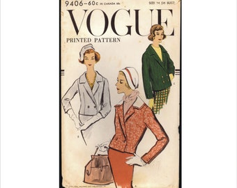 Uncut 1950s Size 14 Bust 34 Double Breast Jacket Vogue 9406 Vintage Sewing Pattern 50s Mid Century Slightly Fitted