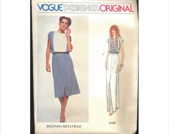 1970s Size 10 Bust 32 1/2 Belinda Bellville Blouson Dress Designer Original Vogue 2130 Vintage Sewing Pattern 2 Lengths Front Slit