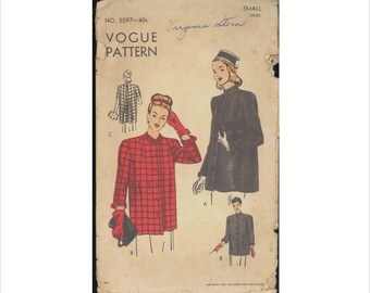 Années 1940 Taille Petit Buste 28 30 Facile Maternité Smock Tunique Vogue 5597 vintage Patron de couture Top Mid Century