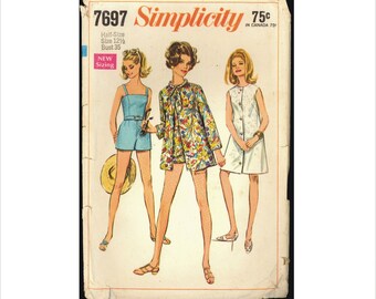 Part Cut 60s Size 12 1/2 Bust 35 Swim Suit Beach Dress Jacket Simplicity 7697 Vintage Sewing Pattern 1960s Bathing Suit Swimsuit Coat Issue