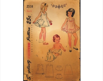 Part Cut 40s Size 4 Girls Embroidered Slip Panties Simplicity 2558 Vintage Sewing Pattern 1940s Breast 23 Embroidery Transfer Panty