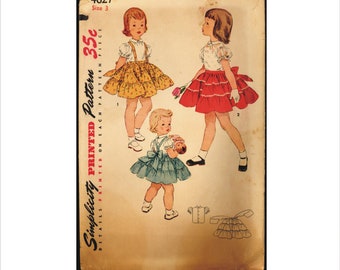 Part Cut 50s Size 3 Girls Tiered Skirt Blouse Simplicity 4627 Vintage Sewing Pattern Toddler 1950s Breast 22 Full Bouffant