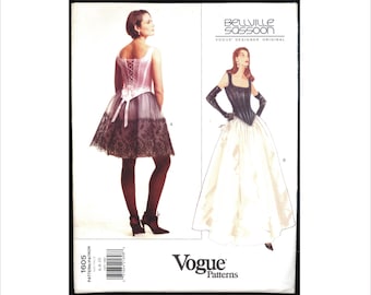 Uncut 90s Size 6 8 10 Bellville Sassoon Corset Skirt Designer Original Vogue 1605 Vintage Sewing Pattern Bust 30 1/2  31 1/2  32 1/2 Dress