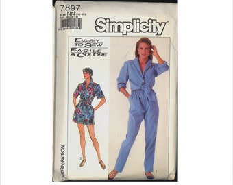 Uncut 1980s Size 10 12 14 16 Easy Jumpsuit Romper Simplicity 7897 Vintage Sewing Pattern 80s Retro Bust 32 1/2  34 36 38