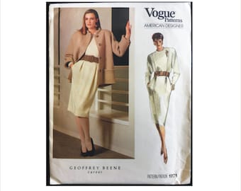 1980s Size 8 Bust 31 1/2 Geoffrey Beene Dress Jacket Vogue 1771 Vintage Sewing Pattern 80s Retro American Designer Loose Fitting Lined