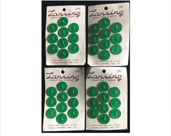 Lot 40 Lansing Buttons Green 2 Hole Style 8559 Size 24 Vintage 1950s 1960s Mid Century On Cards Flat Japan Plastic