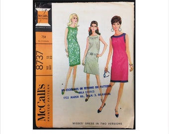 Uncut 1960s Size 12 Bust 32 Sleeveless 3 Section Dress McCalls 8737 Vintage Sewing Pattern 60s Mid Century Shirt Three 2 Versions