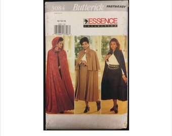 Uncut jaren 1990 Maat 12 14 16 Easy Lined Cape Cape Capelet Mantel rok Butterick 3084 Vintage Naaien Patroon Buste 34 36 38 Capuchon