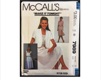Uncut 1980s Size 12 Bust 34 Easy Unlined Jacket Pullover Dress McCalls 7989 Vintage Sewing Pattern Retro Petite Able