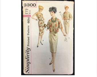 Part Cut 60s Size 12 Bust 32 Sheath Dress Reversible Jacket Simplicity 3300 Vintage Sewing Pattern 1960s Mid Century
