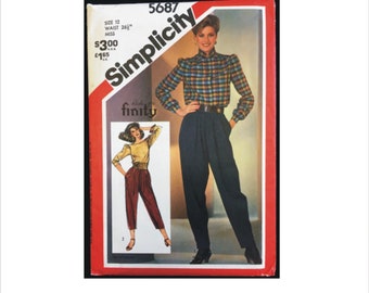 Uncut 1980s Size 12 Waist 26 1/2 Ricki for Finity Loose Fitting Pants Simplicity 5687 Vintage Sewing Pattern Retro Front Pleats