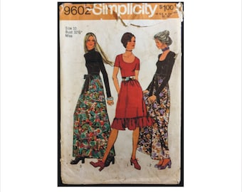 Uncut 1970s Size 10 Bust 32 1/2 Iconic Evening Dress 2 Lengths Sash Simplicity 9602 Vintage Sewing Pattern 70s Maxi Long Dress Boho