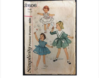 Part Cut 1950s Size 3 Breast 23 Girls Dress Simplicity 2606 Vintage Sewing Pattern 50s Mid Century Bouffant Skirt Party Variations