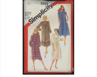Uncut 1980s Size 10 Bust 32 1/2 Loose Fitting Dress Simplicity 5552 Vintage Sewing Pattern Prairie Granny Nap Asymmetrical Cottagecore